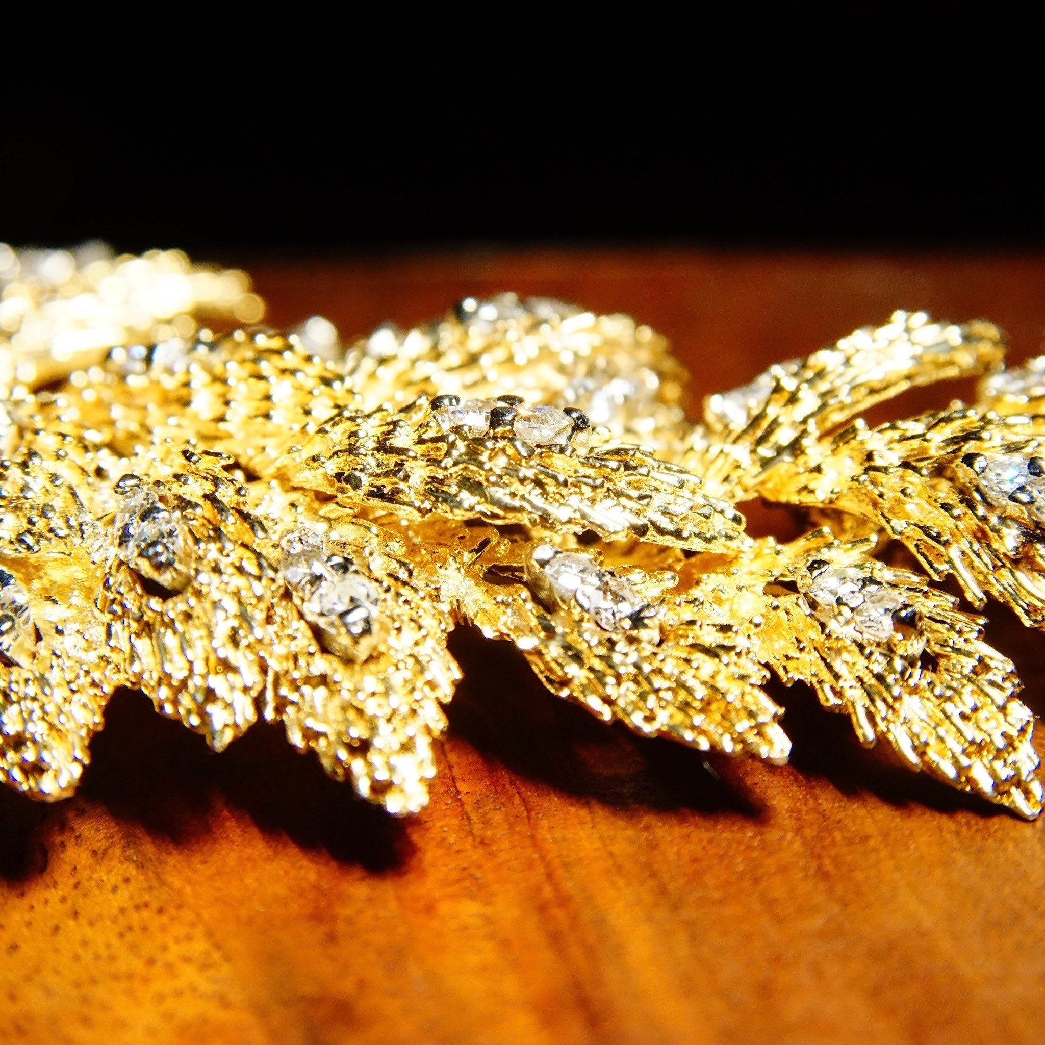 Vintage 14K Yellow Gold Diamond Conifer Tree Brooch, Textured Gold Pine Tree With 38 Dazzling Diamonds, 1.9 TCW, 2 3/8 L x 1 1/2 W