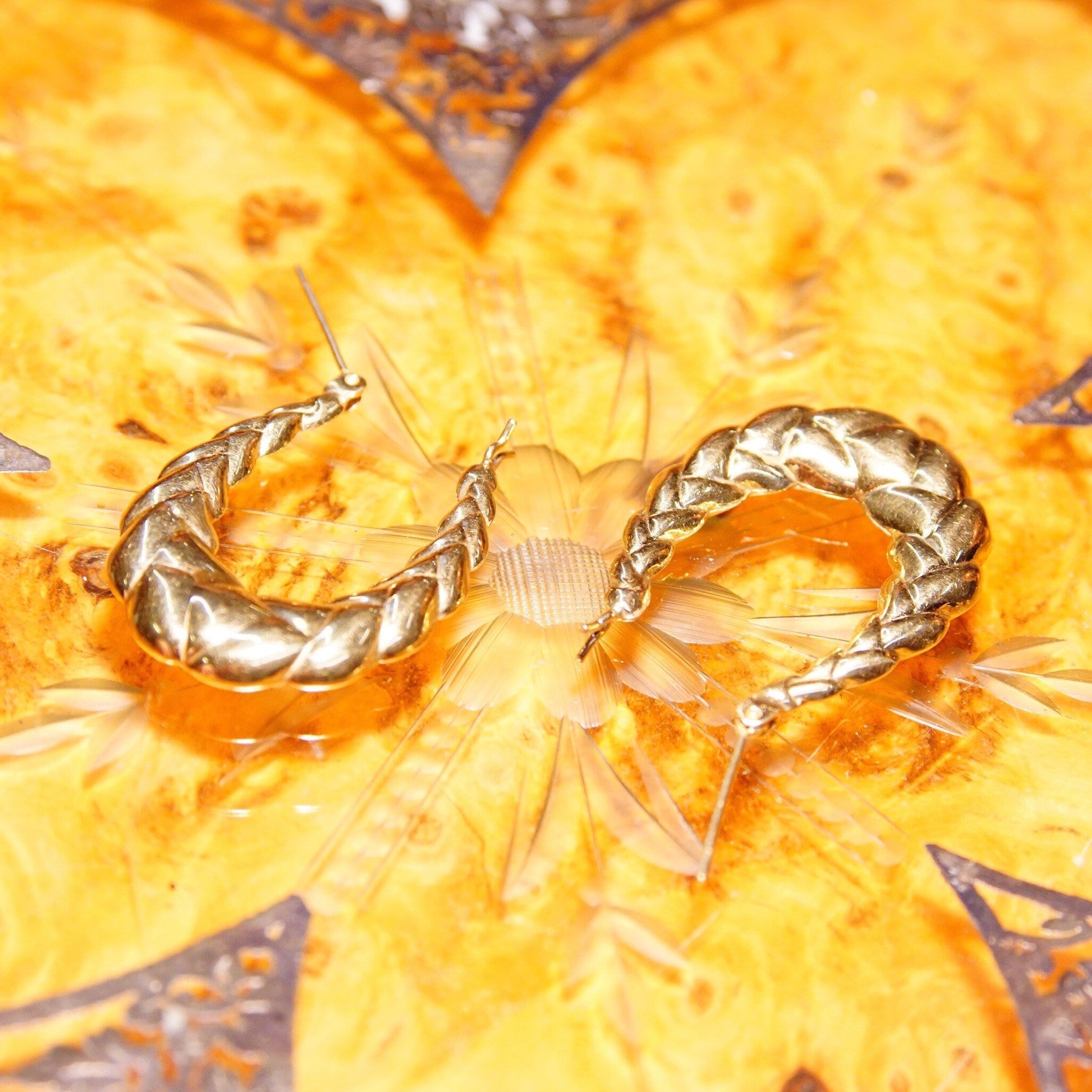Vintage 14K Yellow Gold Repousse Hoop Earrings, Elongated Gold Hoops, Textured Oval Hoops, 585 Jewelry, 1 1/4 L