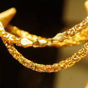 Vintage 14K Yellow Gold Byzantine Chain Necklace, 4mm Thick, Hollow Links, Voluminous Lightweight Chain, 585 HOB, 18" L