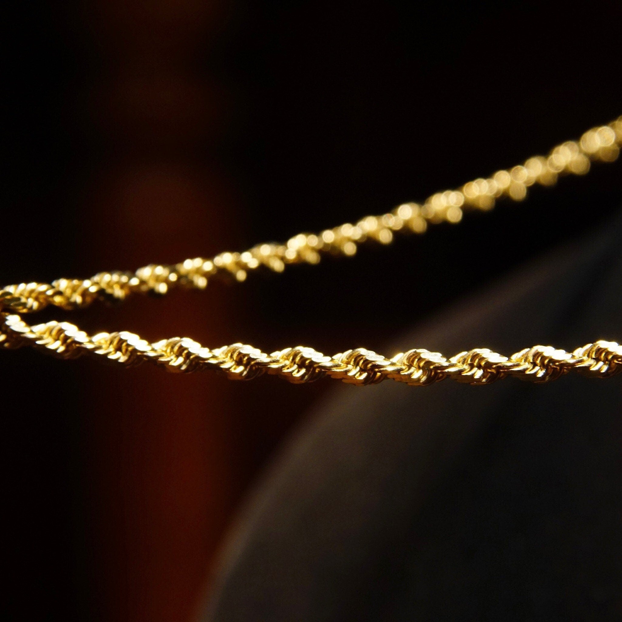 Vintage 14K Yellow Gold Rope Chain Necklace, 2mm Gold Chain, Spiral Rope Chain, 585 Jewelry, Unisex Chain, 18 1/4" L
