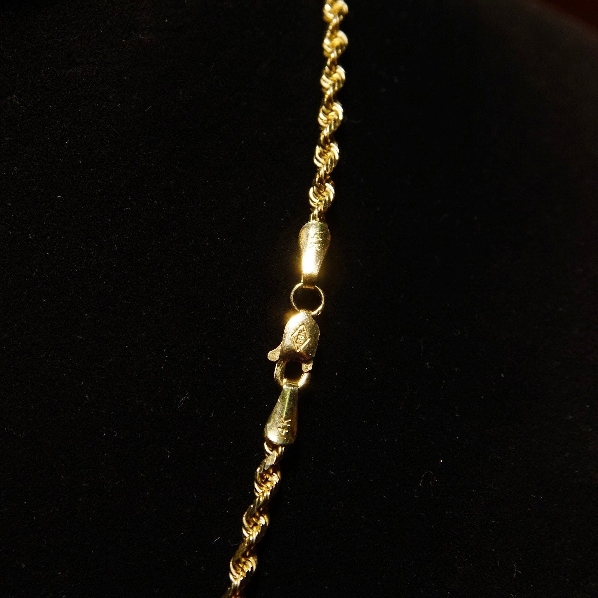 Vintage 14K Yellow Gold Rope Chain Necklace, 2mm Gold Chain, Spiral Rope Chain, 585 Jewelry, Unisex Chain, 18 1/4" L