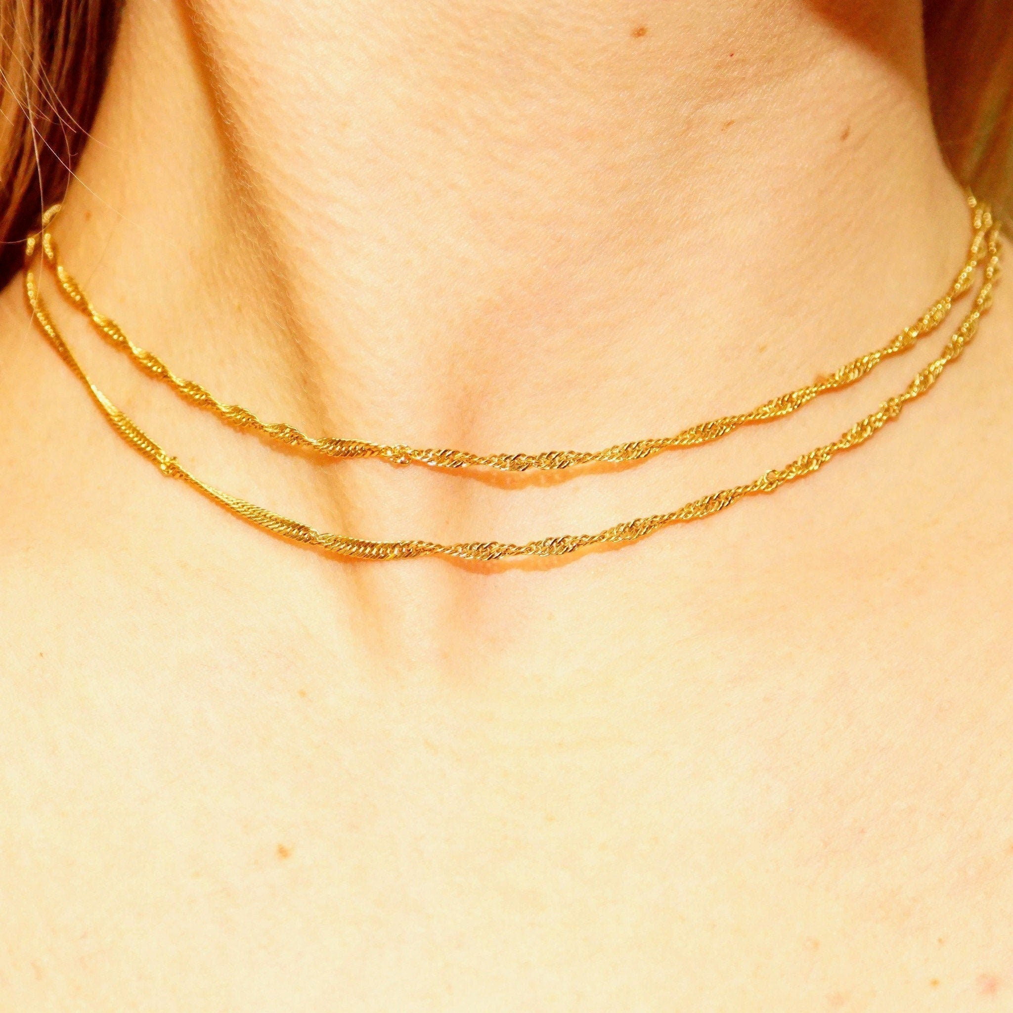 Vintage 14K Yellow Gold Spiral Rope Chain, 2.5mm Twisted Link Chain, Long Gold Necklace, Unisex, Layered Chain, 585 Jewelry, 29 3/4" L
