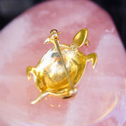 Vintage 14K Yellow Gold Ruby Eyed Turtle Brooch, Cute Turtle Pin With Small Ruby Gemstones, Animal Jewelry, 585