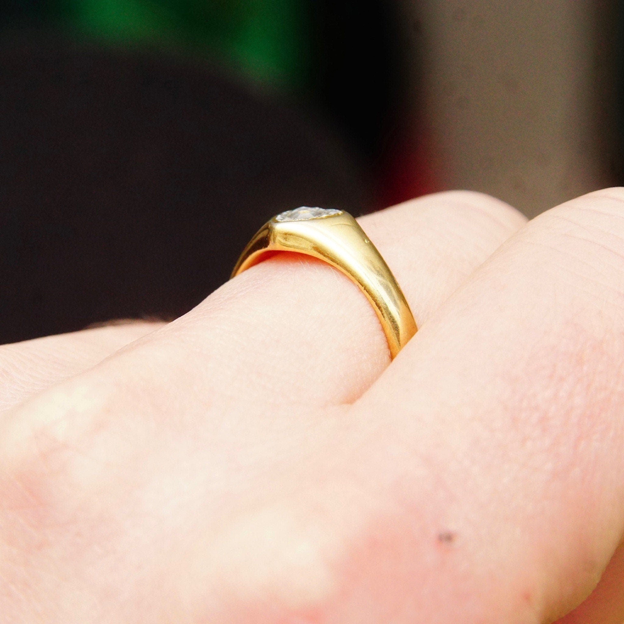 Vintage 18KGE Two-Tone Heart Ring, White-Gold Diamond-Cut Heart Inlay, Yellow Gold Band, Victorian Style, Illusions Setting, Size 8 3/4 US