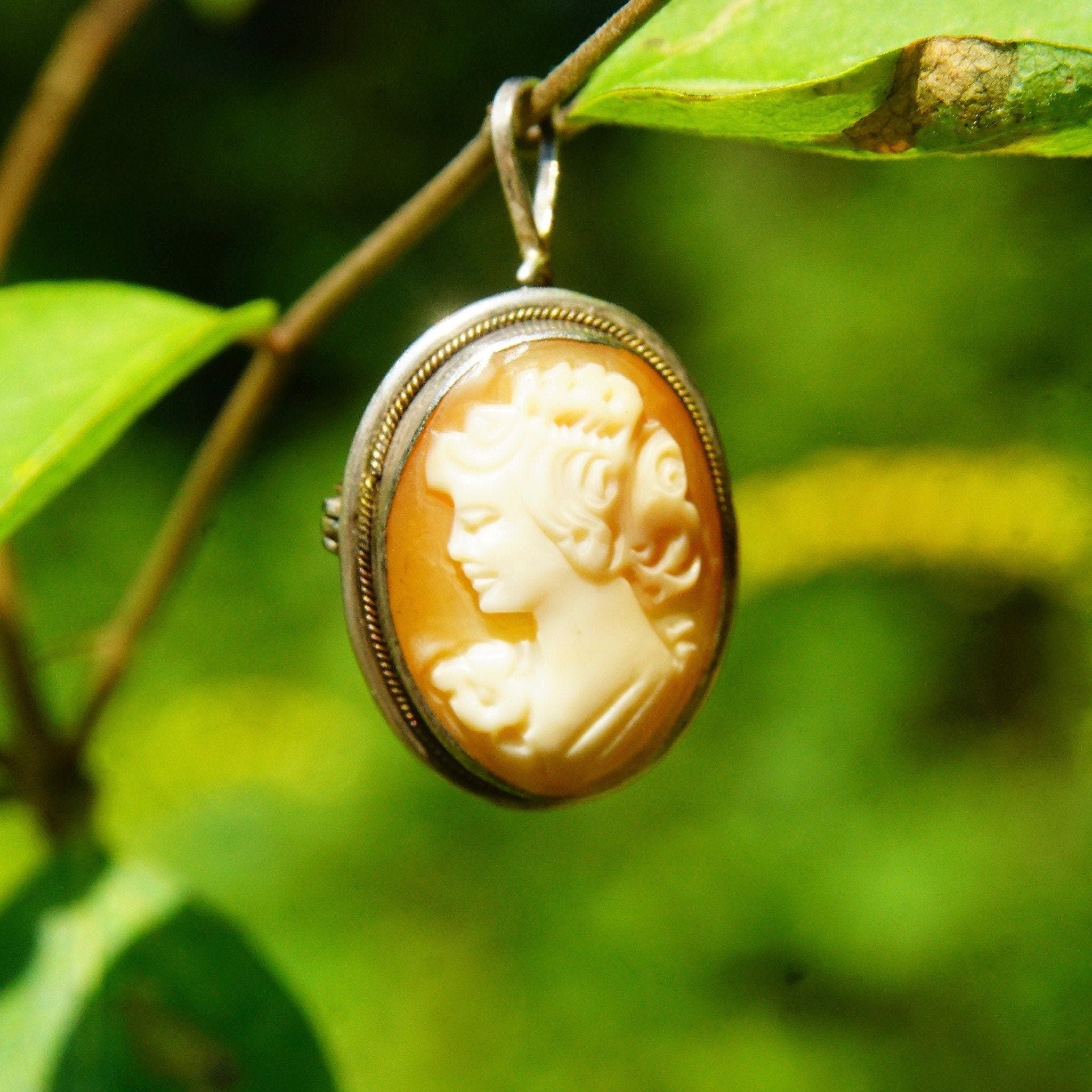 Pendant, Petite Cameo Pin, Classic Relief Cameo In Silver Setting, 24mm x 18mm