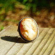 Vintage 800 Silver Cameo Brooch/Pendant, Petite Cameo Pin, Classic Relief Cameo In Silver Setting, 24mm x 18mm