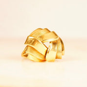 Vintage 585 GERMANY Yellow Gold Layered Dome Ring, Abstract Swirl Dome Ring, Ribbon Wreath Design, Chunky Gold Ring, Size 8 3/4 US