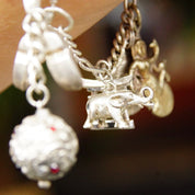 Vintage 900 Silver Charm Bracelet, Eclectic Mix Of Sterling Silver Charms, 4mm Figaro Chain Bracelet, Accent Blue Enamel Charm, 7 L