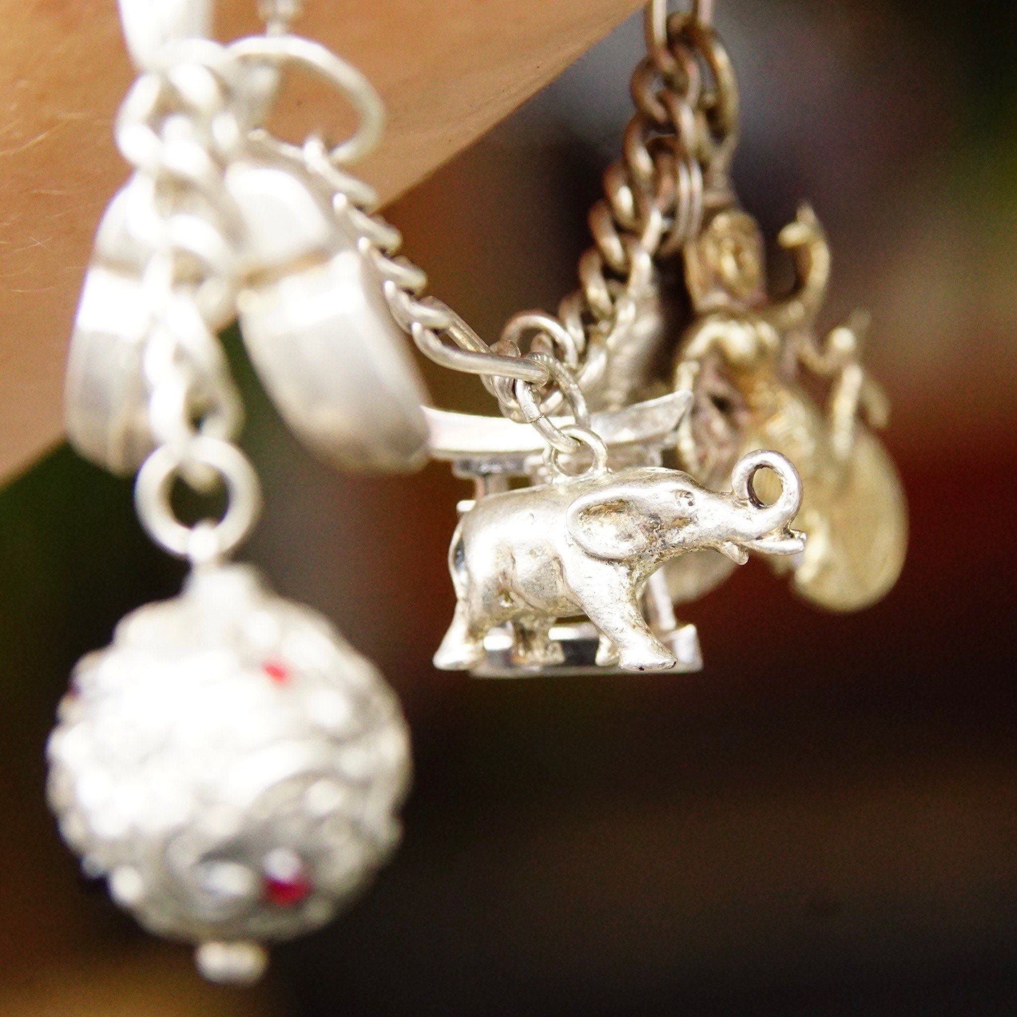 Vintage 900 Silver Charm Bracelet, Eclectic Mix Of Sterling Silver Charms, 4mm Figaro Chain Bracelet, Accent Blue Enamel Charm, 7 L