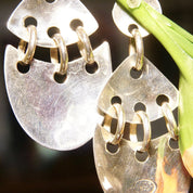 Vintage Abstract Modernist Jeweled Sterling Silver Pierced Dangle Earrings, Multi-Color Gemstones, Eccentric 925 Jewelry, 2 3/4 L