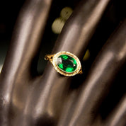 Vintage Art Deco 14K Gold Chrome Tourmaline Cocktail Ring, Yellow Gold Filigree, White Gold Bezel Setting, Oval-Cut Gemstone, Size 6 1/4 US