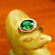Vintage Art Deco 14K Gold Chrome Tourmaline Cocktail Ring, Yellow Gold Filigree, White Gold Bezel Setting, Oval-Cut Gemstone, Size 6 1/4 US