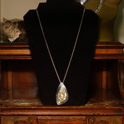 Vintage Arne Johnson 925 Denmark Abalone Shell Pendant Necklace, Abstract Modernist Sterling Silver Pendant, 3mm Cable Chain, 23 3/4" L