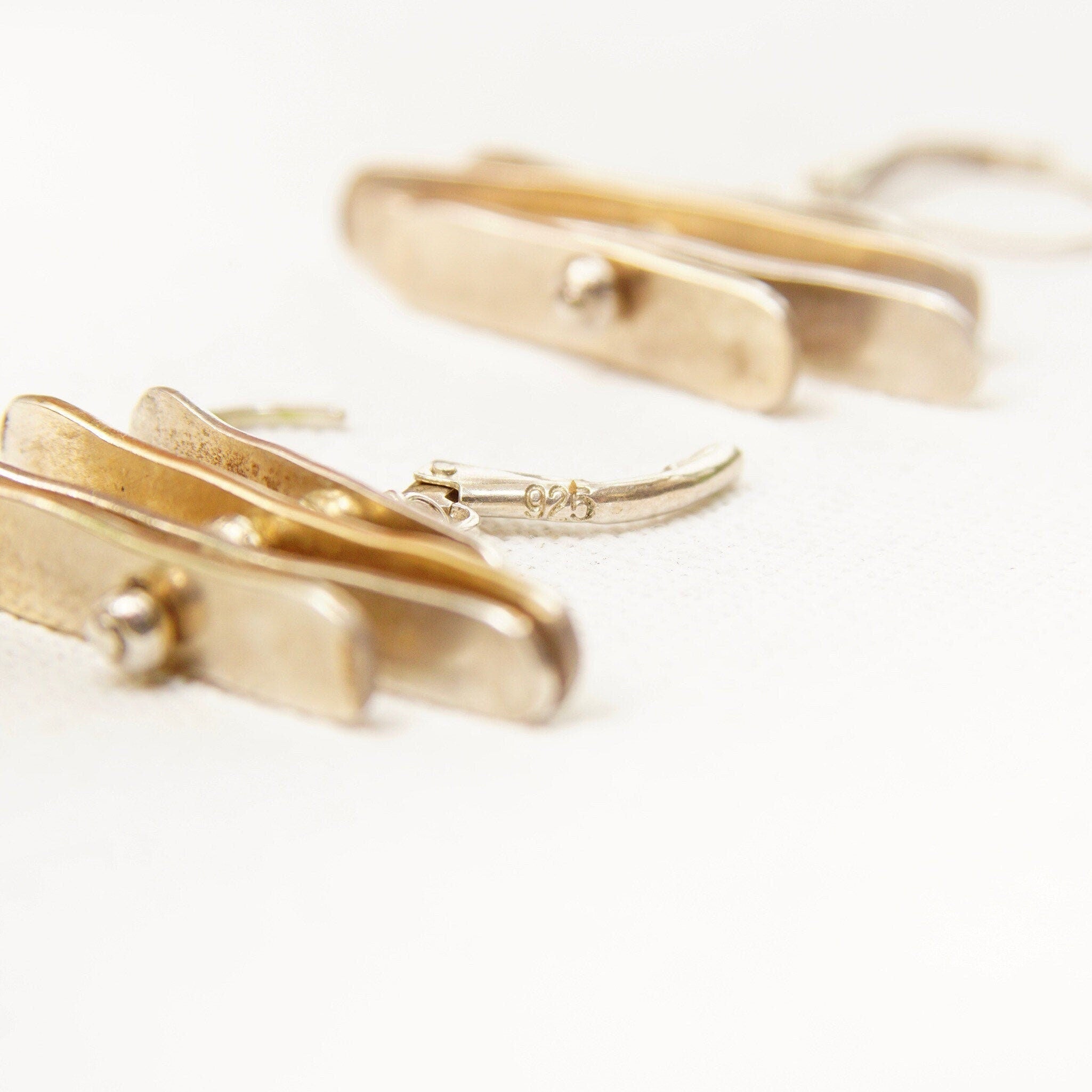 Vintage Abstract Modernist Sterling Silver Silver Silver Dangle Earrings, Threaded Silver Fish Hook Earrings, Spinning/Movable, 1 3/8" L