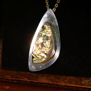 Vintage Arne Johnson 925 Denmark Abalone Shell Pendant Necklace, Abstract Modernist Sterling Silver Pendant, 3mm Cable Chain, 23 3/4" L