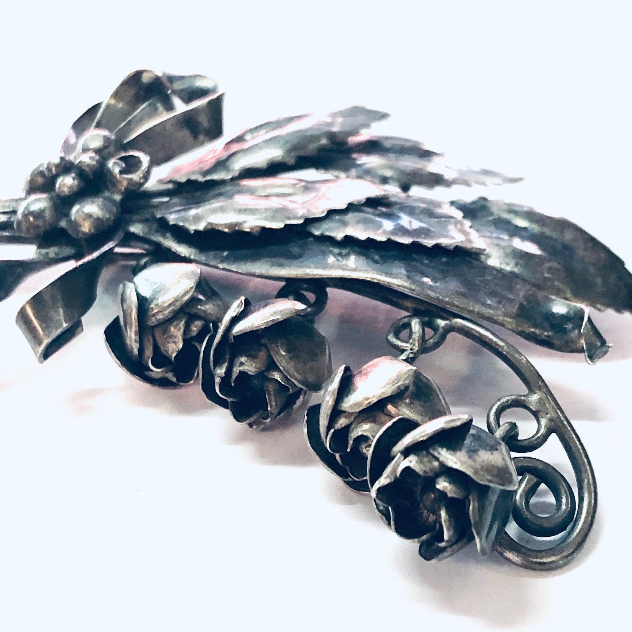 Vintage Brooch, Hobe Sterling, Hobe Brooch, Hobe Jewelry, Vintage Jewelry, Silver Brooch, Dangle Brooch, Vintage Pin, Rose Brooch, Flowers