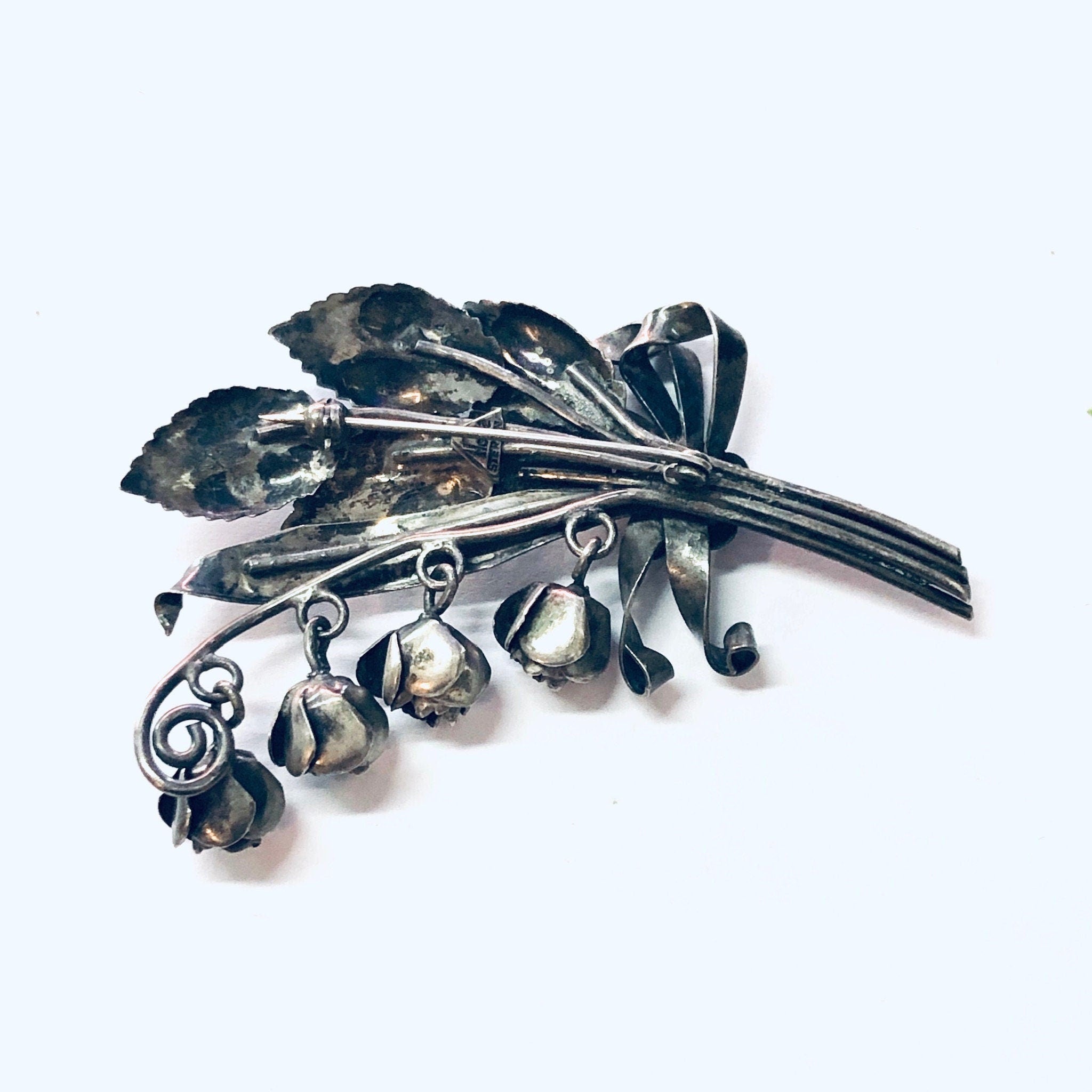 Vintage Brooch, Hobe Sterling, Hobe Brooch, Hobe Jewelry, Vintage Jewelry, Silver Brooch, Dangle Brooch, Vintage Pin, Rose Brooch, Flowers