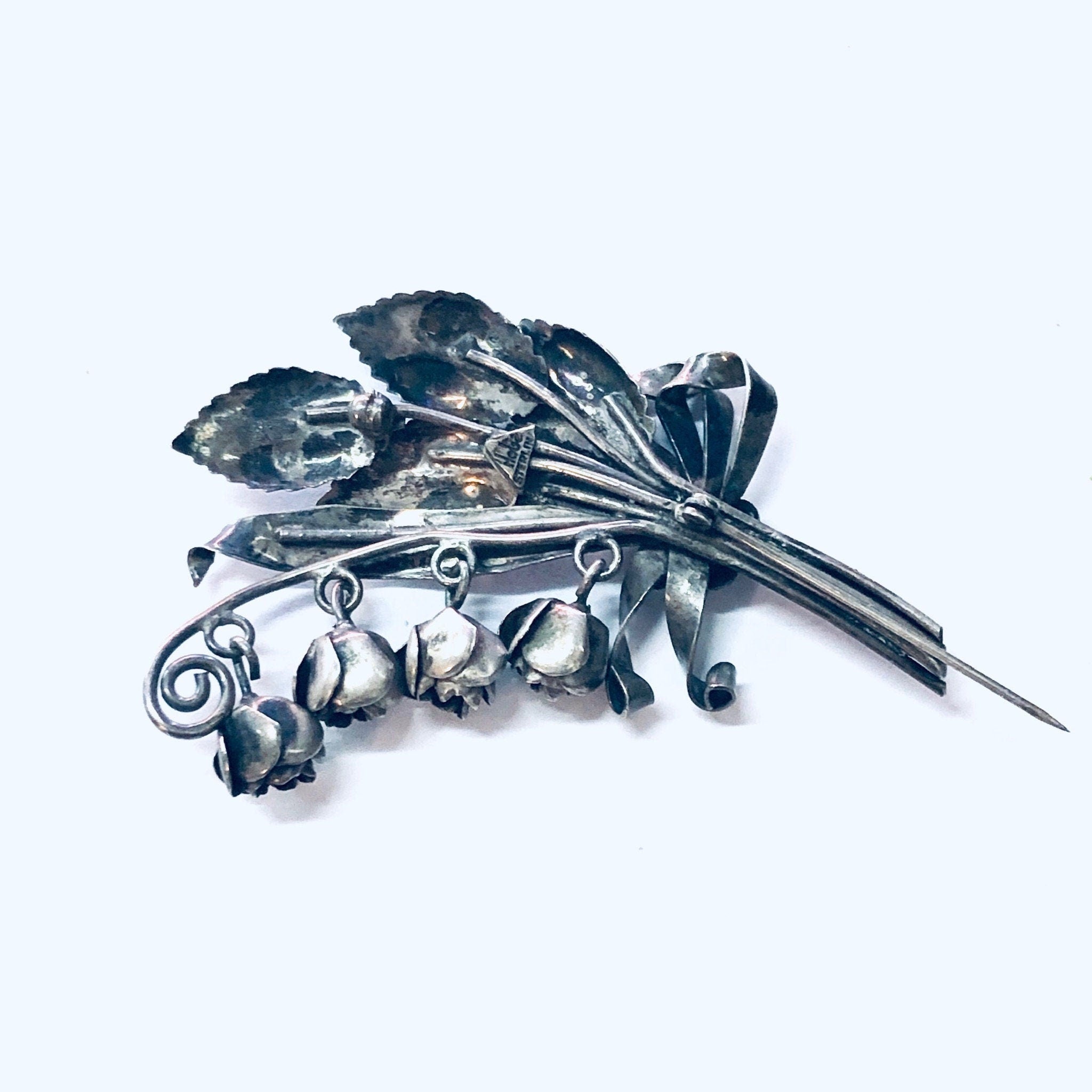 Vintage Brooch, Hobe Sterling, Hobe Brooch, Hobe Jewelry, Vintage Jewelry, Silver Brooch, Dangle Brooch, Vintage Pin, Rose Brooch, Flowers
