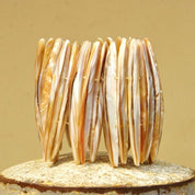 Vintage Chunky Mother Of Pearl Shell Cuff Bracelet, Thick Stretch Band Bracelet, Iridescent Shell, Boho Style, Statement Piece