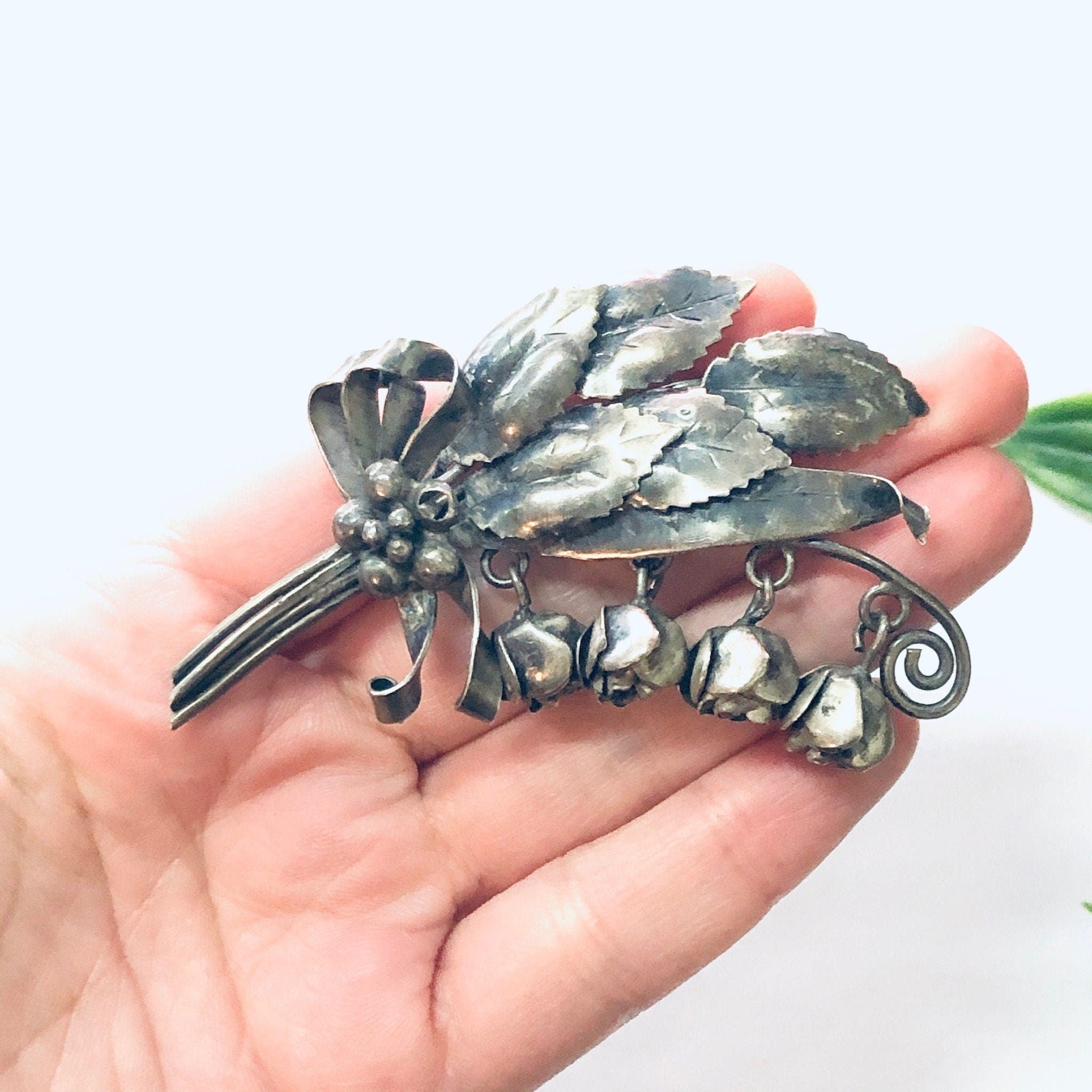 Vintage Brooch, Hobe Sterling, Hobe Brooch, Hobe Jewelry, Vintage Jewelry, Silver Brooch, Dangle Brooch, Vintage Pin, Rose Brooch, Flowers