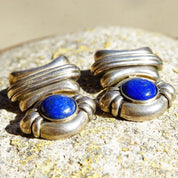 Vintage Chunky Sterling Silver Lapis Lazuli Dangle Earrings, Hinged Silver Stud Earrings, Cobalt Blue Gemstone, Statement Earrings, 1 1/4" L