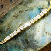 Vintage Gold Plated Sterling Silver Cubic Zirconia Diamond Bar Bracelet, 2.5mm Herringbone Chain, 12 Brilliant CZ Diamonds, 7 1/8" Long