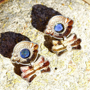 Vintage Chunky Sterling Silver Lapis Lazuli Dangle Earrings, Hinged Silver Stud Earrings, Cobalt Blue Gemstone, Statement Earrings, 1 1/4" L