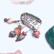 Vintage Hand Carved Burmese Jade, Bone, Soapstone, and Rhodonite Brooch, Abstract Handmade Sterling Silver Brooch with Pink Burmese Jade