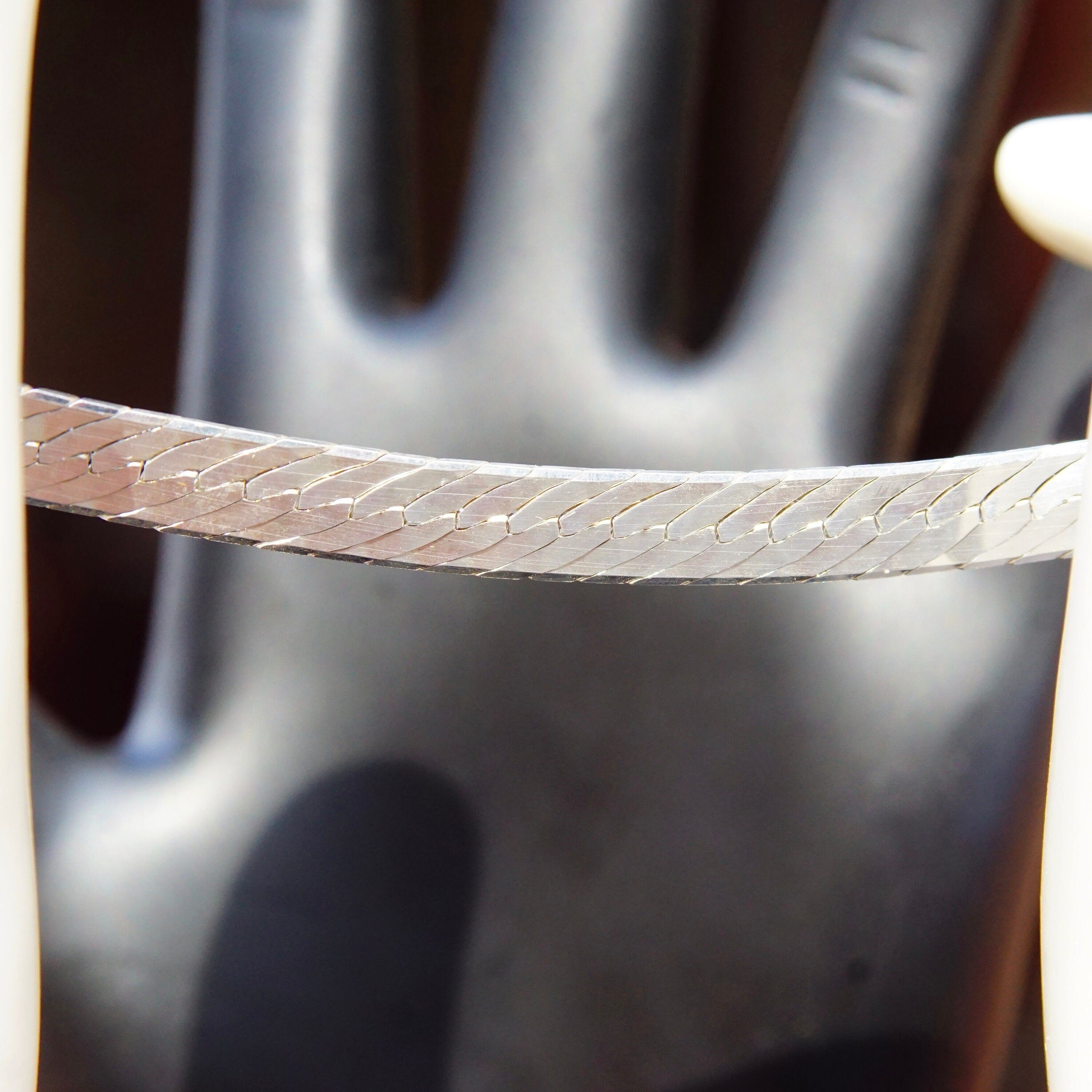 Vintage Italian Sterling Silver Nugget Link Bracelet, 6.5mm Textured Silver Chain, Herringbone Pattern, Flashy 925 Accessories, 7 1/2" L