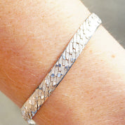 Vintage Italian Sterling Silver Nugget Link Bracelet, 6.5mm Textured Silver Chain, Herringbone Pattern, Flashy 925 Accessories, 7 1/2" L