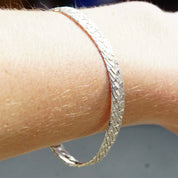 Vintage Italian Sterling Silver Nugget Link Bracelet, 6.5mm Textured Silver Chain, Herringbone Pattern, Flashy 925 Accessories, 7 1/2" L