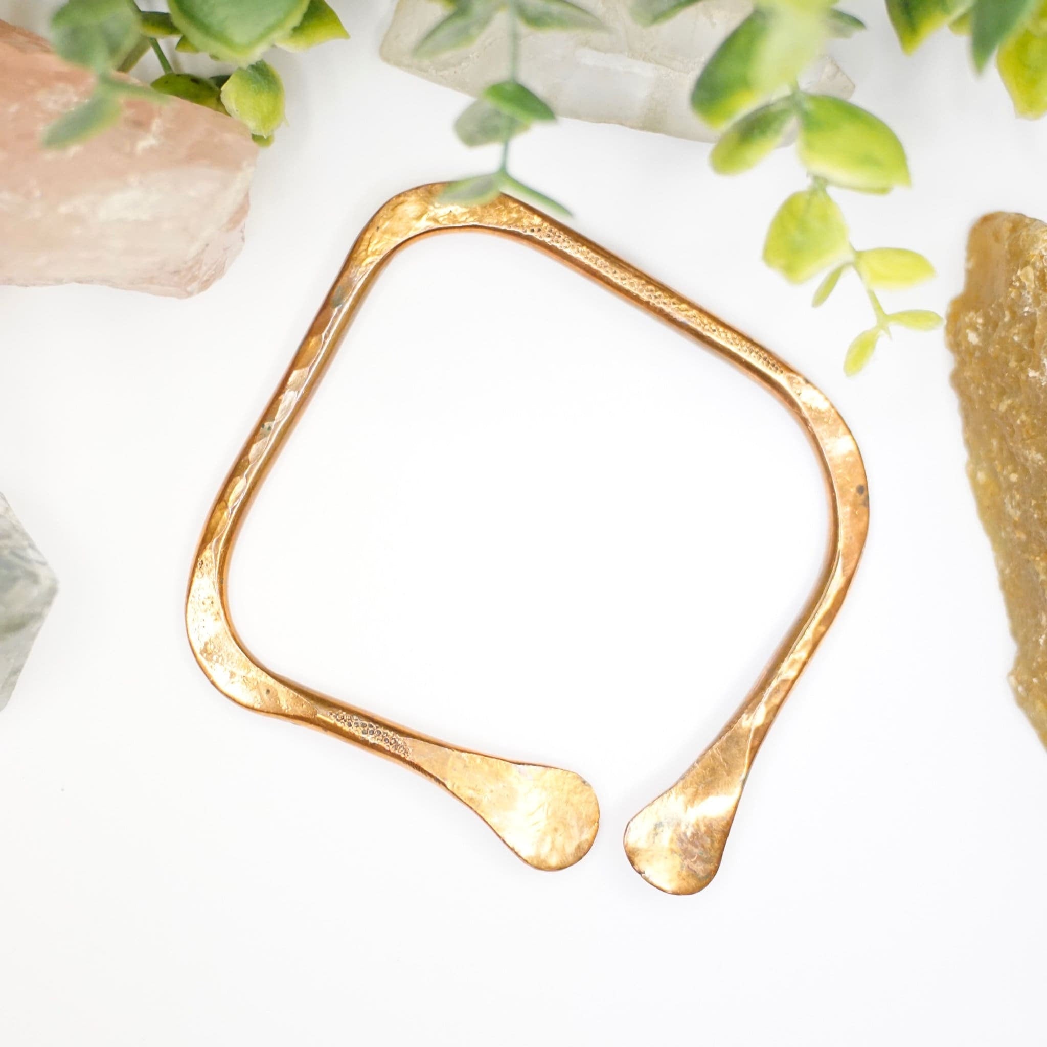 Vintage Modernist Copper Bangle Bracelet, Artisan Hammered Copper Bangle, Large Square Copper Bracelet With Textured Details