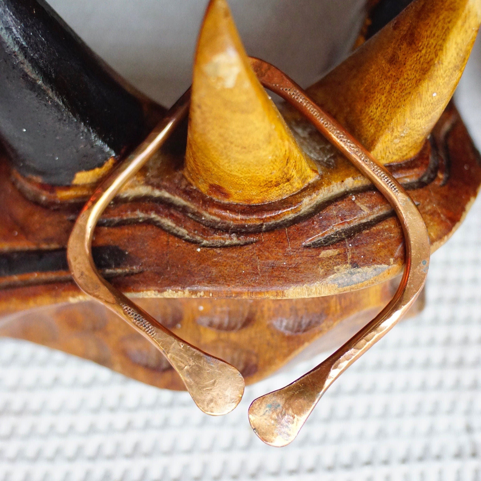 Vintage Modernist Copper Bangle Bracelet, Artisan Hammered Copper Bangle, Large Square Copper Bracelet With Textured Details