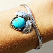 Vintage Native American Sterling Silver & Turquoise Cuff Bracelet, Modernist Hammered Silver Wire Cuff, Blue Turquoise Stone, 5/1/2" L