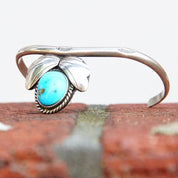 Vintage Native American Sterling Silver & Turquoise Cuff Bracelet, Modernist Hammered Silver Wire Cuff, Blue Turquoise Stone, 5/1/2" L