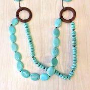 Vintage Multistrand Turquoise Necklace | Turquoise Beaded Necklace | Three Strand Necklace | Wooden Necklace | Blue Beads |Holiday Gift Idea