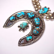 Vintage Navajo Turquoise Squash Blossom Necklace, Native American Beaded Necklace With Naja Pendant, Old Pawn Squash Blossom Necklace, 925