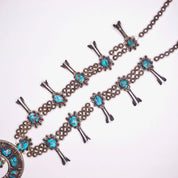 Vintage Navajo Turquoise Squash Blossom Necklace, Native American Beaded Necklace With Naja Pendant, Old Pawn Squash Blossom Necklace, 925