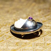 Vintage Sajen Style Sterling Silver Amethyst & Carved Bovine Bone Moon Goddess Pendant/Brooch, Extraterrestrial, Unique 925 Jewelry, 1 1/2"