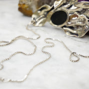 Vintage Noy Li Sterling Silver Hematite Pendant Necklace, Silver Box Chain Choker With Leaf Pendant, Modernist Silver Hematite Pendant, 925