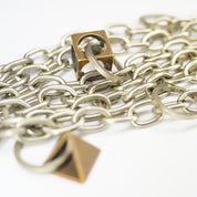 Vintage Signed Dannah Gripoix Silver Chain Charm Bracelet, Industrial Multi-Chain Bracelet With Geometric Copper Charms, Designer Jewelry
