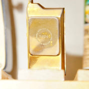Vintage Rumors Quartz Miniature Brass Flip-Phone Mantel Clock, Small Standing Analog Clock, Cute Desk Tchotchke, Japan Movt, 2.5" Tall