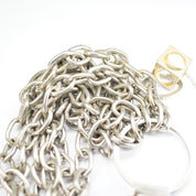 Vintage Signed Dannah Gripoix Silver Chain Charm Bracelet, Industrial Multi-Chain Bracelet With Geometric Copper Charms, Designer Jewelry