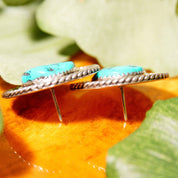 Vintage Signed NN Sterling Silver Turquoise Stud Earrings, Hammered Silver Medallion Earrings With Blue Turquoise Stone, 1 1/4" L