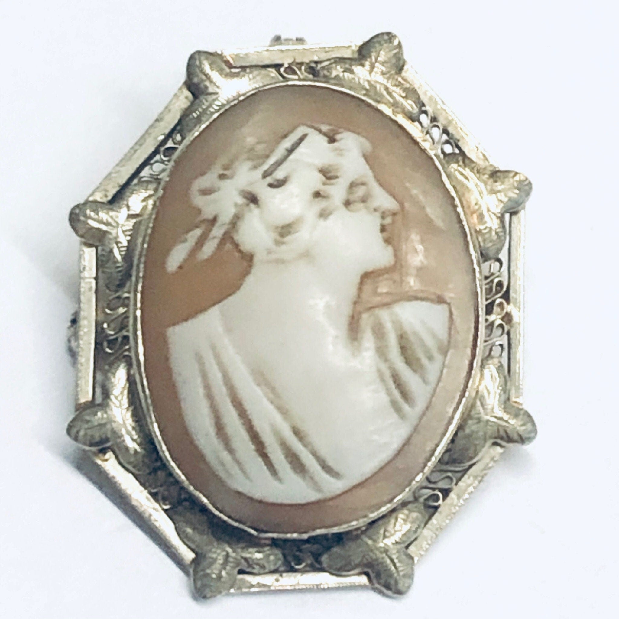 Vintage 14K White Gold Cameo, White Gold Jewelry, Cameo Pendant, Gold Cameo Pendant, 14K White Gold, White Gold Cameo Brooch, Vintage Brooch