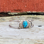 Vintage Southwestern Turquoise Cuff Bracelet, Sterling Silver Cut Out Cuff, Blue Turquoise With Silver Flecks, Silver Leaf Design, 5 1/2 L