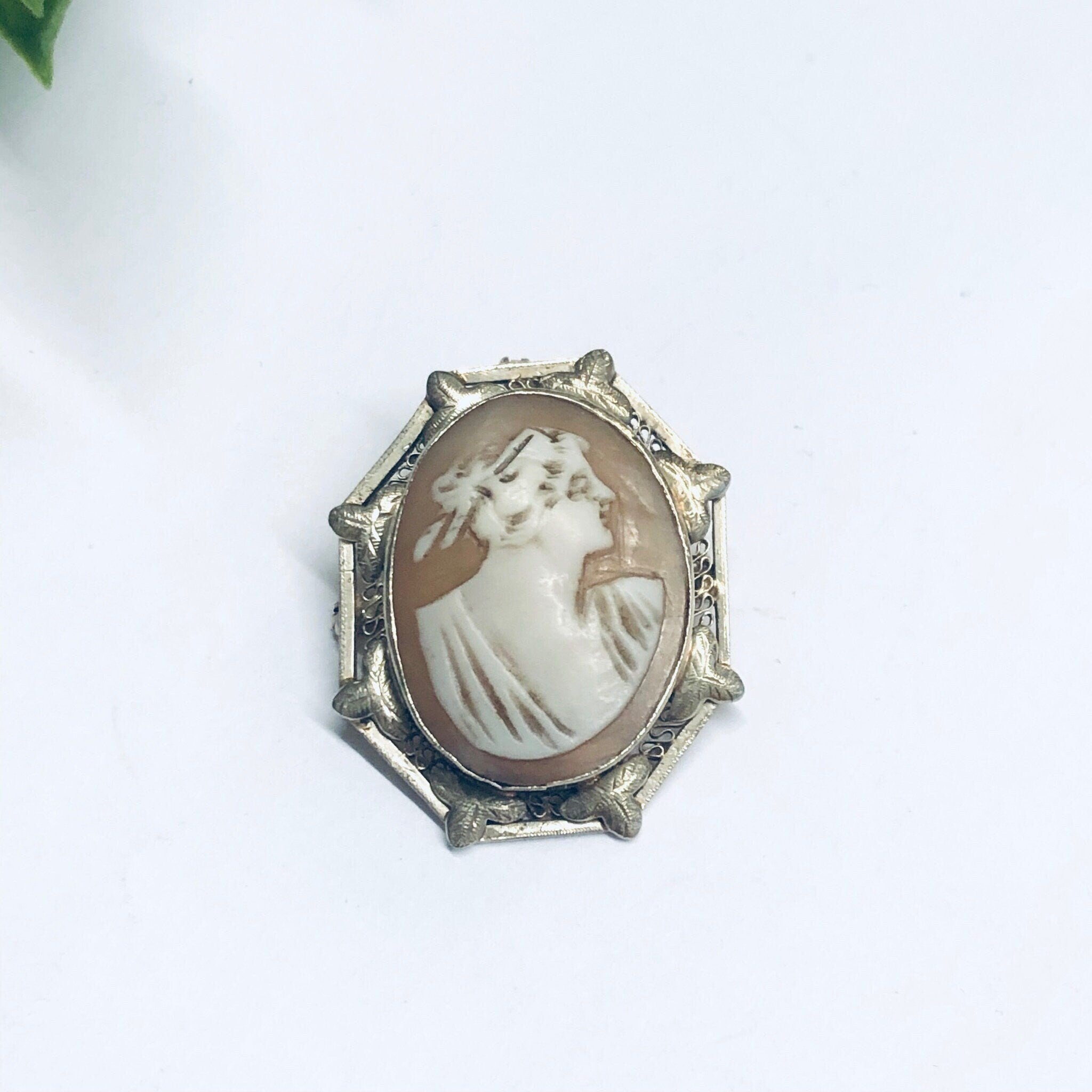 Vintage 14K White Gold Cameo, White Gold Jewelry, Cameo Pendant, Gold Cameo Pendant, 14K White Gold, White Gold Cameo Brooch, Vintage Brooch