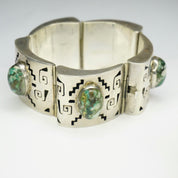 Vintage Silver Panel Bracelet With Turquoise Stones, Silver Cut Out Bracelet With Accent Stones, Hollow Silver Bracelet Wth Cut Out Design