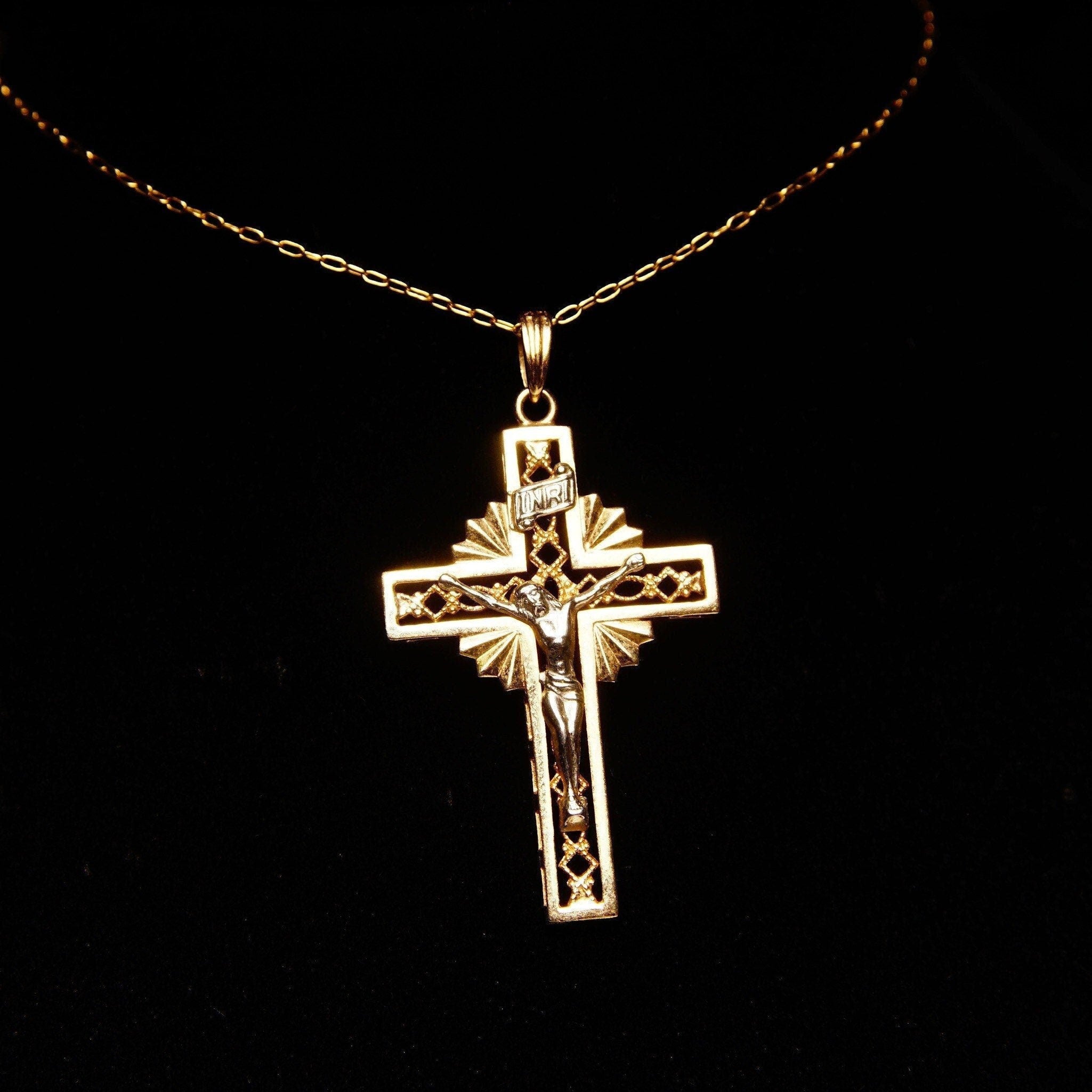 Vintage 14K Gold IRNI Crucifix Cross Pendant, Gold Filigree Cross, Religious Jewelry, Art Deco Style, 585 Fine Jewelry, 4cm