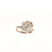 Elegant Two-Diamond Cocktail Ring In 14K White Gold, Textured Stamped Design, .30 TCW, Estate Jewelry, 4 1/2 US